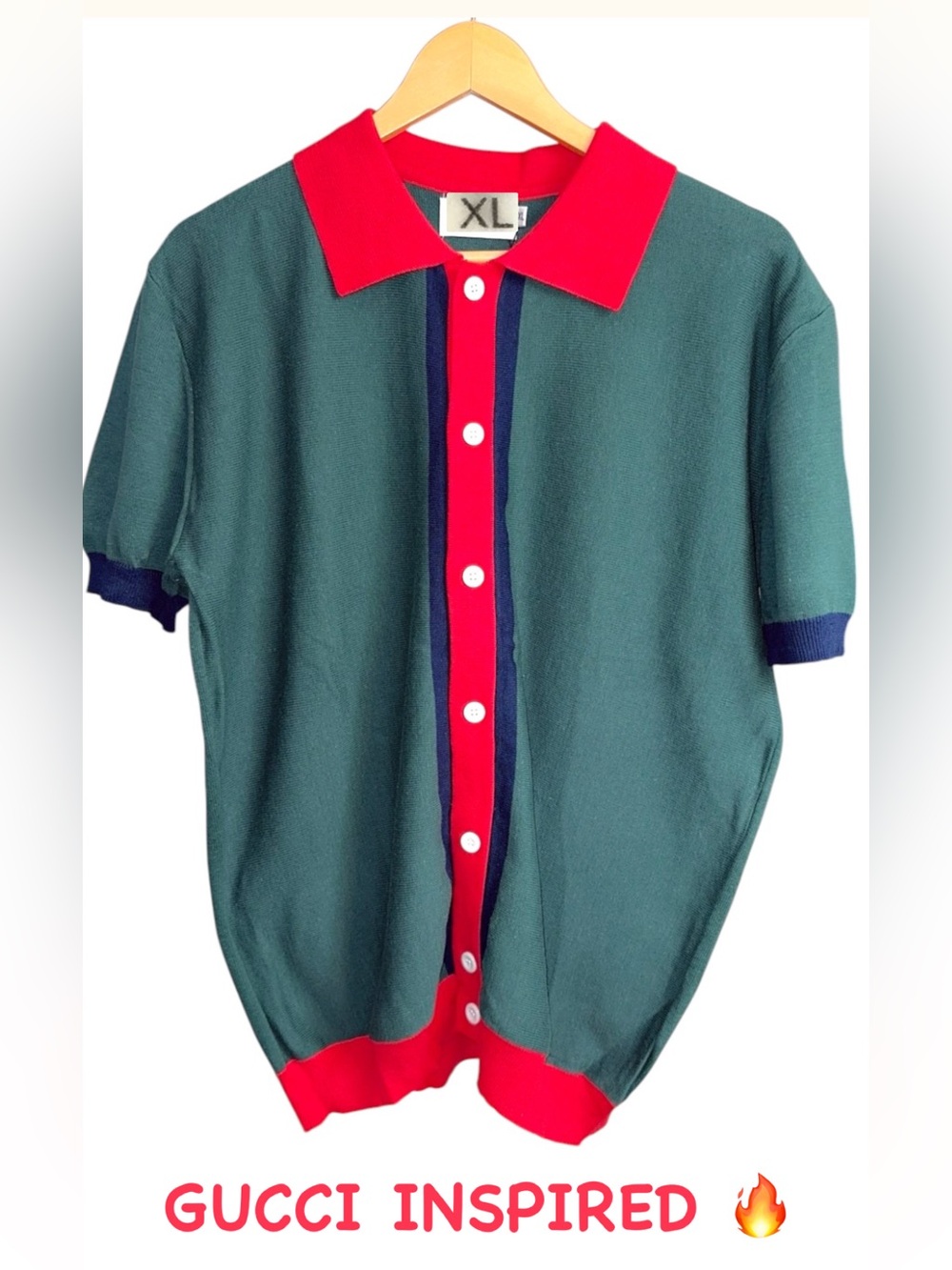 Men’s XL Button Down Polo Shirt in Classic Gucci-like Color Palette ❤️